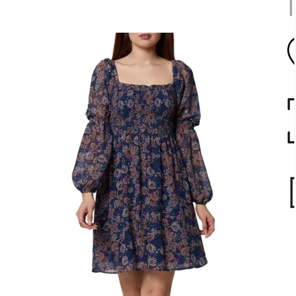 BCBGENERATION
Puff Sleeve Smocked Mini Dress In Navy Multi